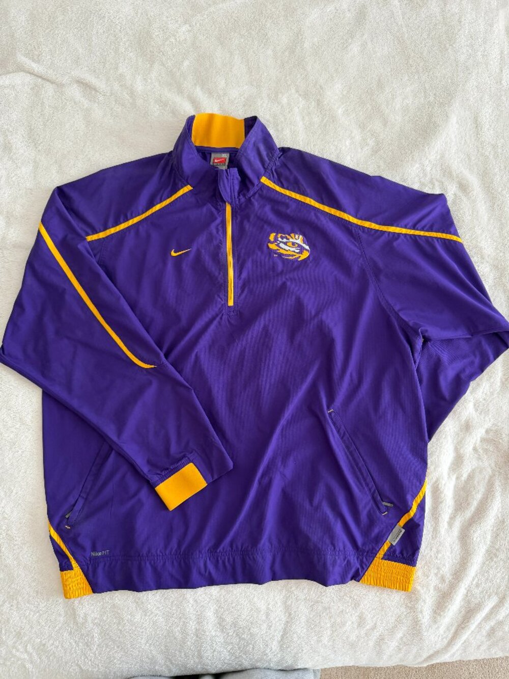 Vintage Nike LSU Tigers Windbreaker Nike FIT Storm Pullover Purple Gold Mens XL
